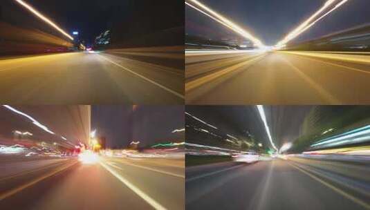 晚上汽车行驶在街道延时高清在线视频素材下载