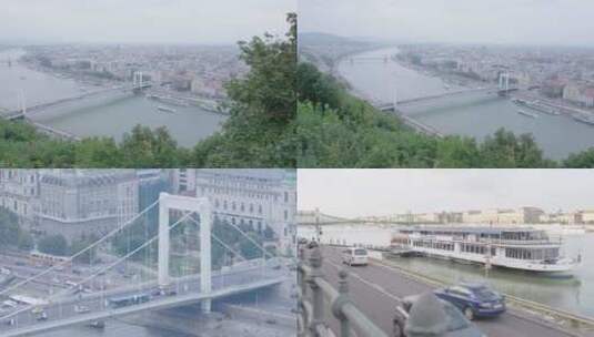 匈牙利布达佩斯多瑙河铁索桥日景Li高清在线视频素材下载