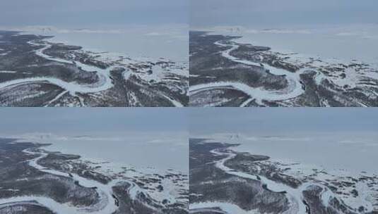 航拍额尔古纳湿地根河湿地雪景风光高清在线视频素材下载