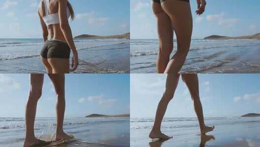 在海滩散步的女人身体特写高清在线视频素材下载