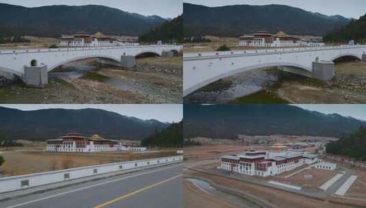 西藏旅游风光318国道鲁朗小镇石桥高清在线视频素材下载