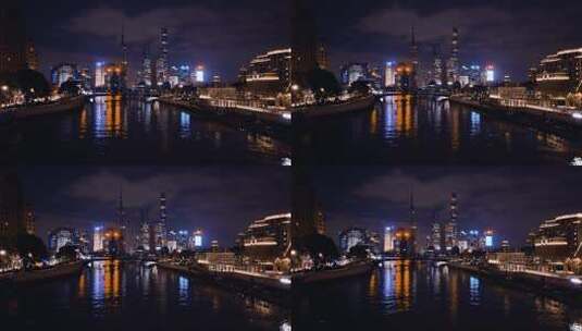 上海苏州河夜景航拍高清在线视频素材下载