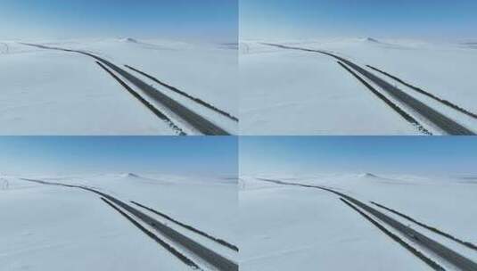 内蒙古呼伦贝尔雪原公路自然风光航拍高清在线视频素材下载