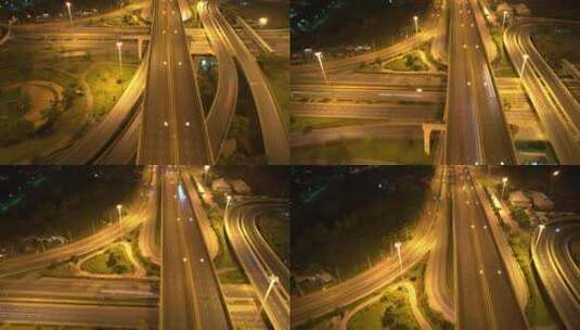 4K：延时鸟瞰图和城市交通俯视图。有车位的高速公路高清在线视频素材下载