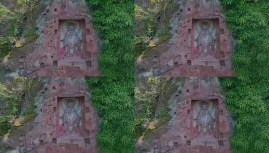 航拍寺庙岩壁佛教雕塑高清在线视频素材下载