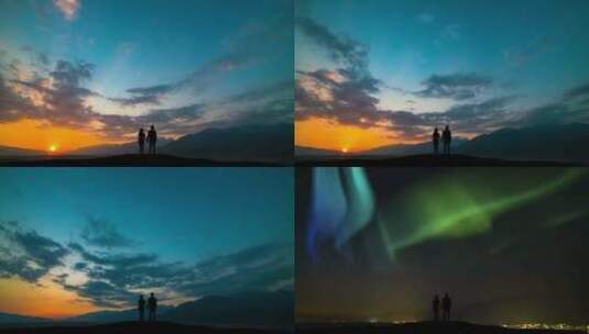 4K北欧冰岛挪威极光日转夜延时摄影高清在线视频素材下载