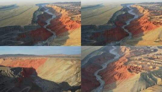 新疆安集海峡谷山峦红色地貌自然奇观鬼斧神高清在线视频素材下载