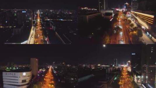 航拍河北唐山城市夜景新华东道西道灯光高清在线视频素材下载