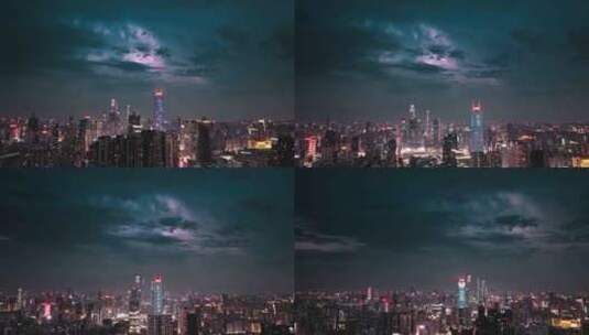 广州城风雨欲来雷电闪烁夜景航拍高清4K视频高清在线视频素材下载