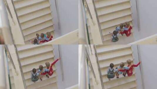 高加索男孩在学校跑上楼的俯视图视频高清在线视频素材下载