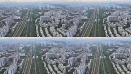广州广园快速路和广深城际轨道运输高清在线视频素材下载