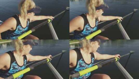 河上划船的女性划手高清在线视频素材下载