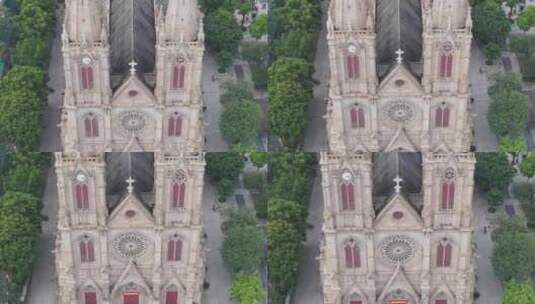 广州石圣心大教堂航拍高清在线视频素材下载