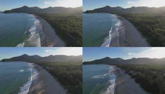 夏日的深圳西涌沙滩海岸线航拍高清在线视频素材下载