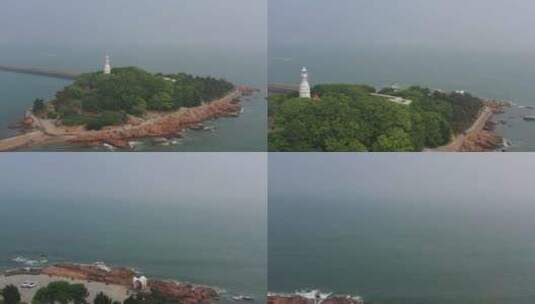 青岛航拍小岛绿树大海大全景高清在线视频素材下载