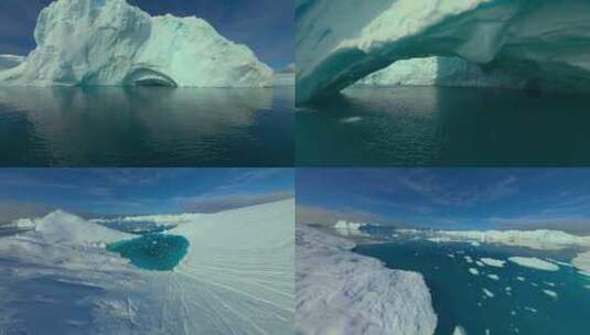 FPV航拍冰山冰川大海蓝天白云高清在线视频素材下载
