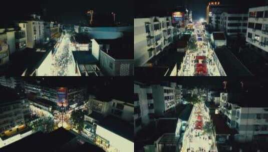 广西桂林正阳街步行街夜景人流航拍高清在线视频素材下载