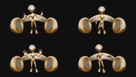 Gold Man 3D角色-舞蹈和耳机高清在线视频素材下载