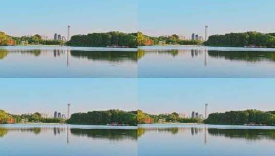 北京朝阳公园夏季傍晚夕阳湖面风光高清在线视频素材下载