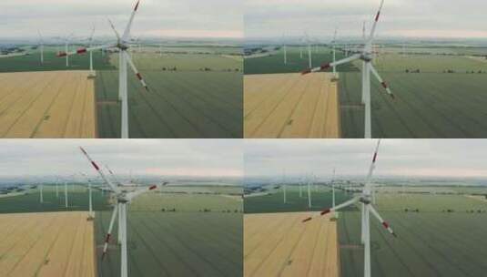 中欧背景下用于发电的一组风力涡轮机高清在线视频素材下载