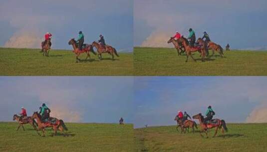 新疆伊犁喀拉峻草原上骑马高清在线视频素材下载
