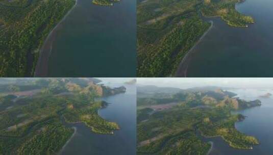 印度尼西亚日出时科莫多岛港口的鸟瞰图。高清在线视频素材下载