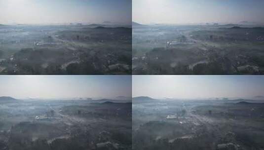 清晨薄雾中的乡村航拍高清在线视频素材下载