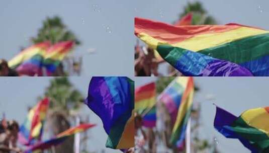 旗帜，骄傲，同性恋骄傲，人群高清在线视频素材下载