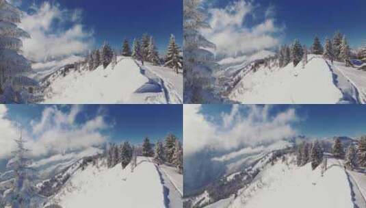 女子越野滑雪爬上白雪覆盖的高山天线高清在线视频素材下载