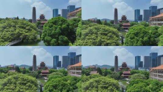 福州西禅古寺航拍城市寺庙古建筑景观风景高清在线视频素材下载