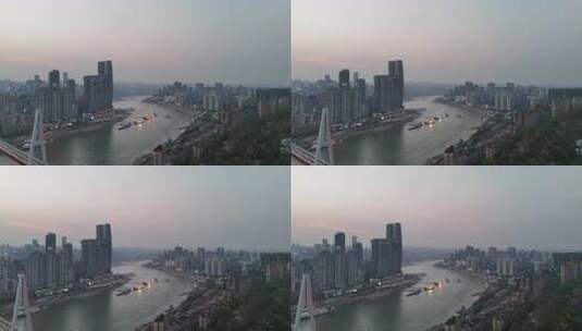 重庆东水门大桥晚霞夜幕降临航拍高清在线视频素材下载