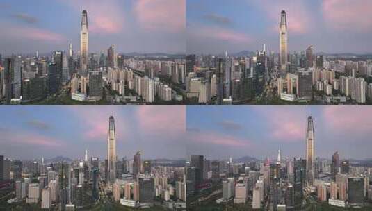 深圳福田区CBD建筑群晚霞夜景航拍高清在线视频素材下载