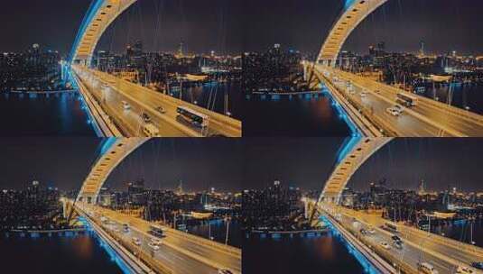上海卢浦大桥夜景航拍高清在线视频素材下载