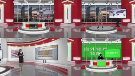 3D红色虚拟直播间新闻演播厅大屏幕场景高清AE视频素材下载
