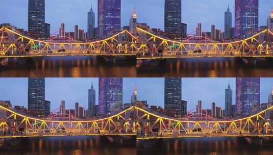 天津海河解放桥夜景风光高清在线视频素材下载