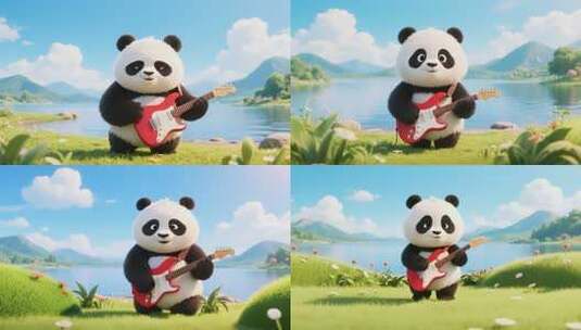 弹吉他的熊猫自然风光场景高清在线视频素材下载