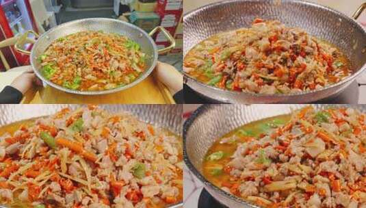 双手端特色炒菜锅素材高清在线视频素材下载