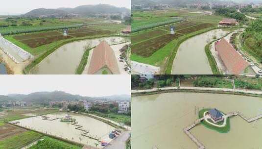 乡村农田与池塘俯瞰画面高清在线视频素材下载
