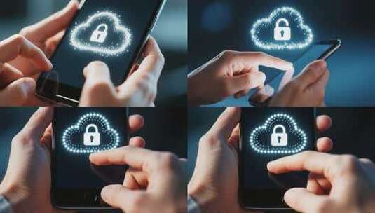 手指点击手机旁云端安全图标高清在线视频素材下载