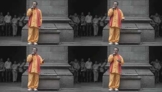 街头艺人充满活力的表演吸引人群驻足高清在线视频素材下载