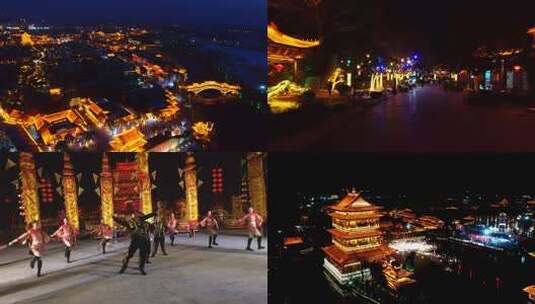 4K台儿庄古城唯美夜景高清在线视频素材下载