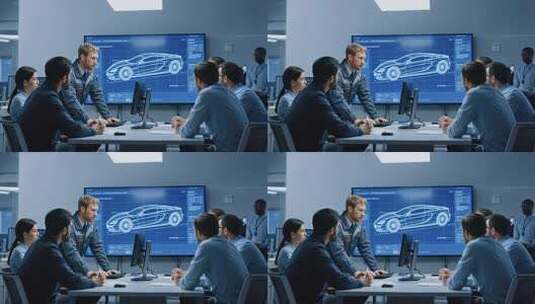 团队会议讨论汽车设计方案高清在线视频素材下载