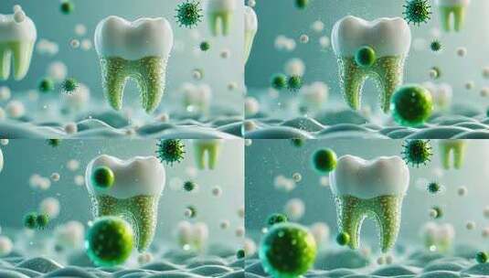 牙齿模型与细菌3D渲染素材高清在线视频素材下载