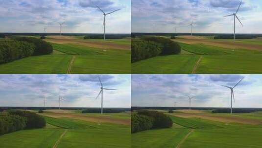 农田上转到的风力发电机高清在线视频素材下载