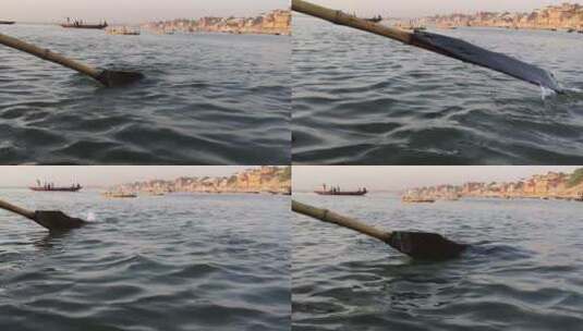用船桨划船特写镜头高清在线视频素材下载