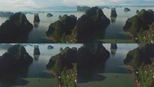 一艘船穿越群岛的无人机镜头高清在线视频素材下载
