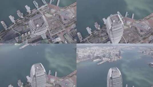 航拍香港海滨CBD发达现代商务建筑道路交通高清在线视频素材下载
