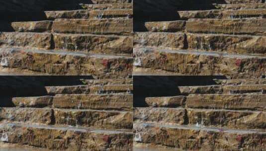 水顺着石阶流下来高清在线视频素材下载