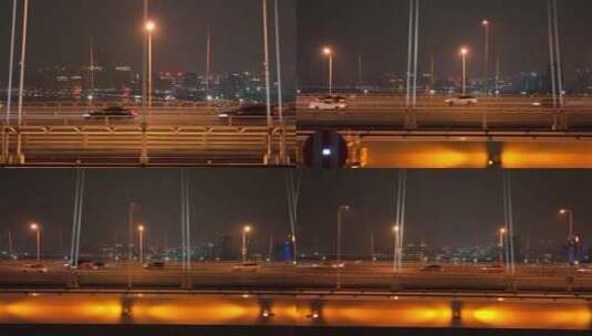 卢浦大桥航拍夜景高清在线视频素材下载