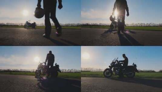 手拿戴头盔的摩托车骑手高清在线视频素材下载